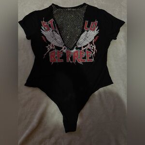 Fashion Nova Black Top with Rhinestone Accents